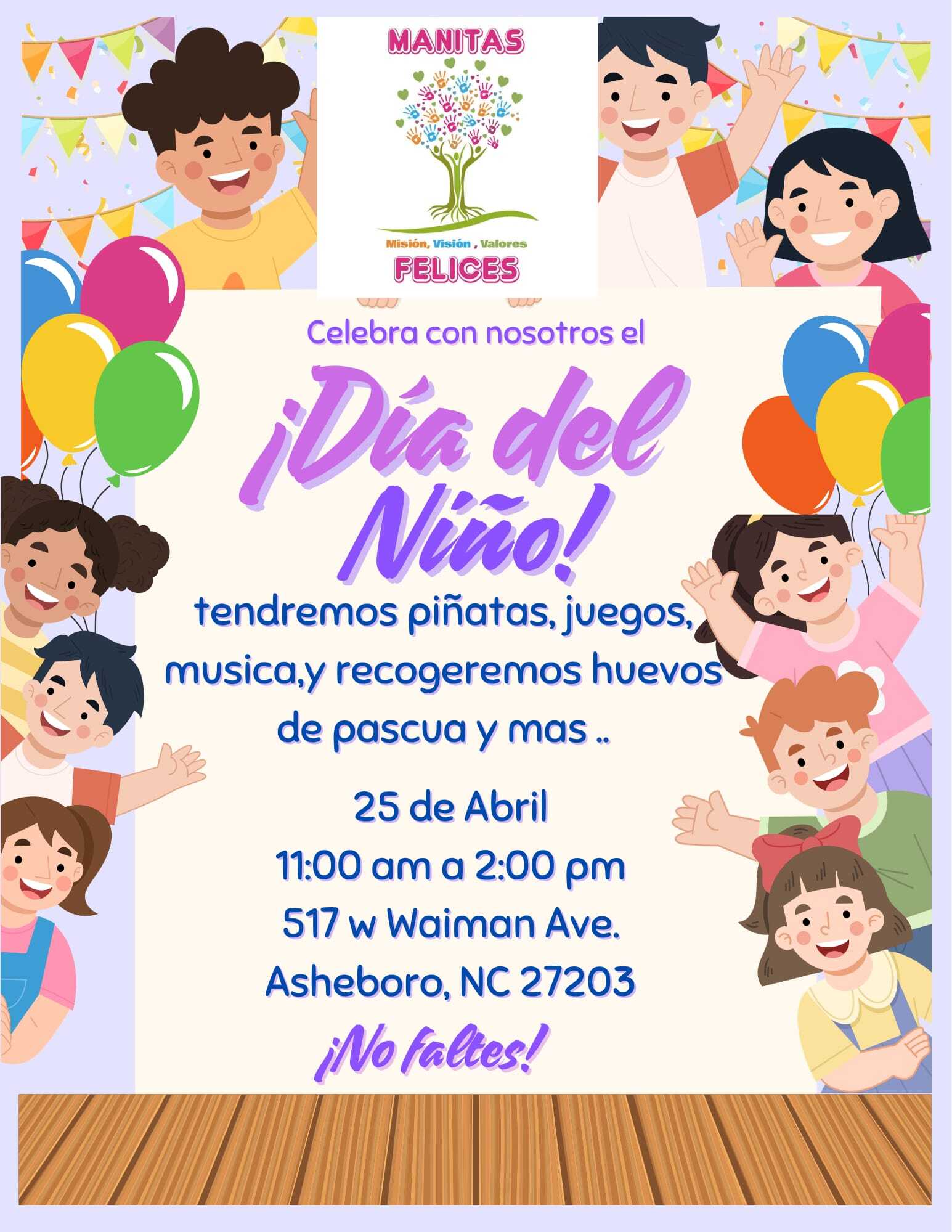 Flyer de Invitación al Día del Niño por Manitas Felices